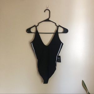 Express v neck black thong bodysuit NWT